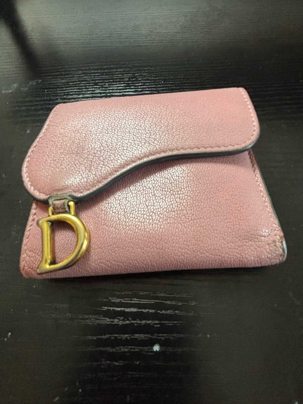 Authentic Christian Dior Saddle Lotus Wallet Pink Grained Goatskin
